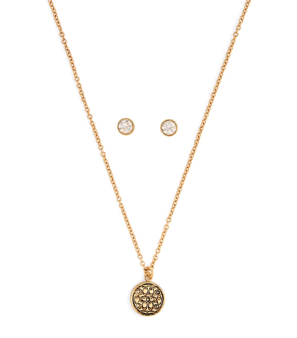 Coach Earrings and Necklace Set Gold