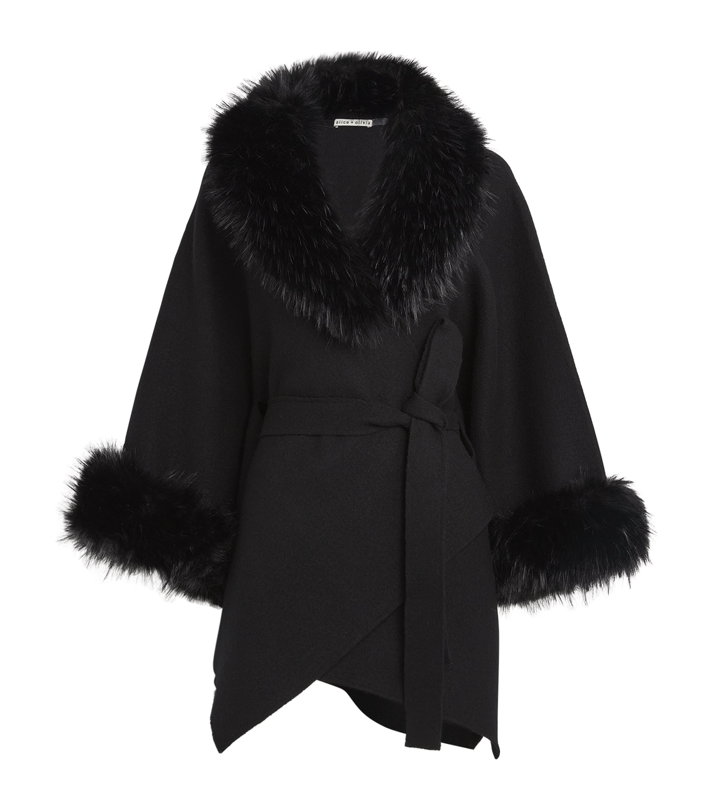 Alice+Olivia Faux Fur-Trim Joanna Cardigan Black