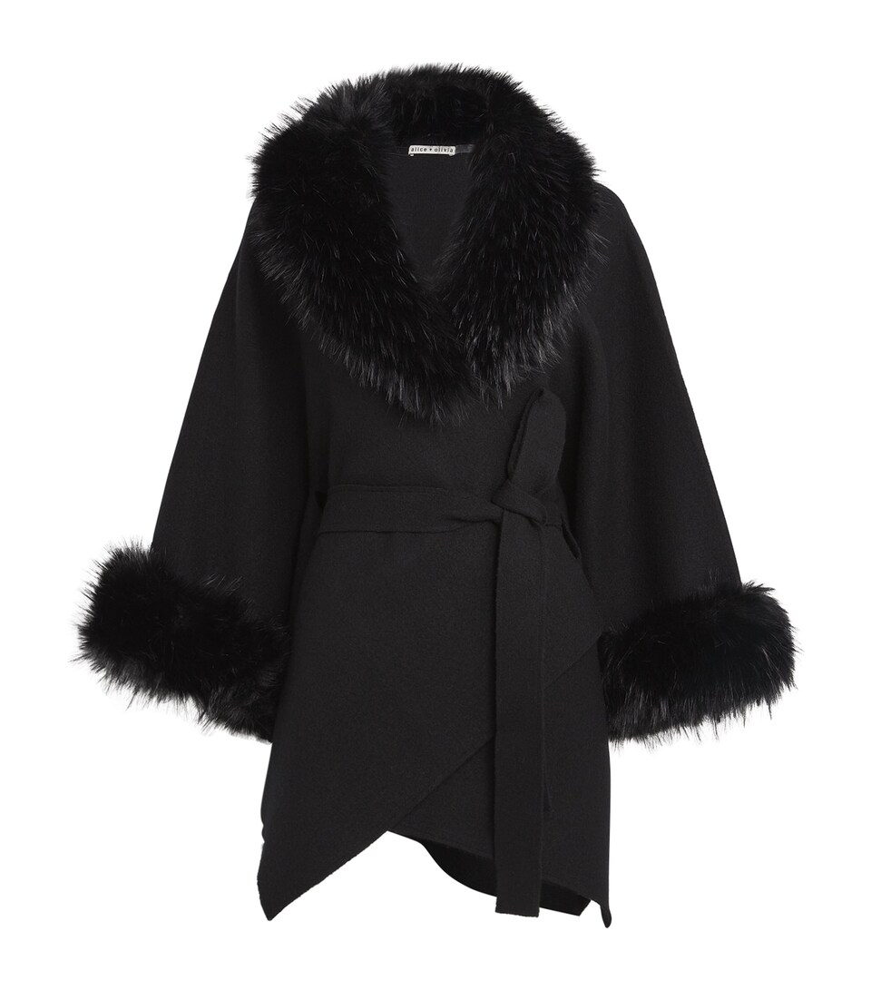 Alice+Olivia Faux Fur-Trim Joanna Cardigan Black