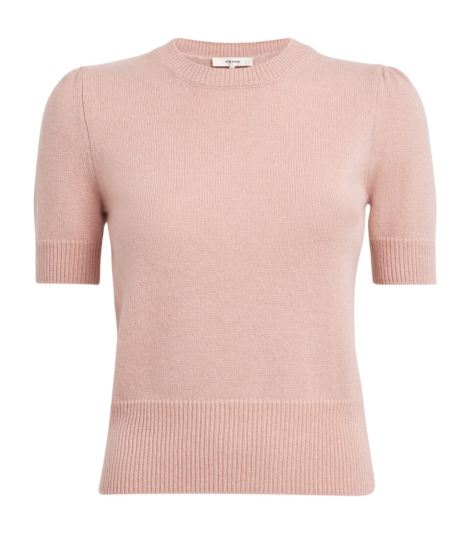 FRAME Cashmere Short-Sleeve Sweater Almond Pink