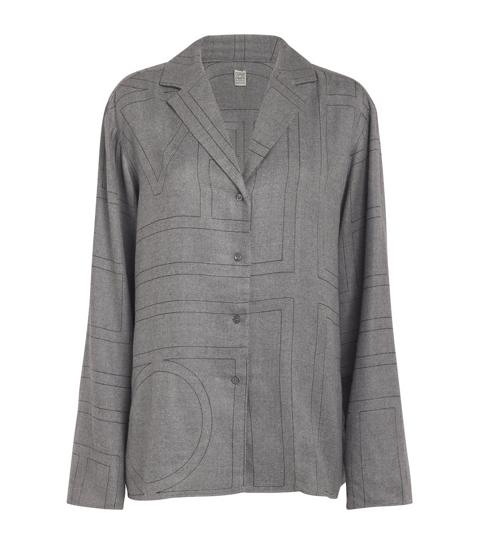 Totême Flannel Monogram Pyjama Top Smoke Melange