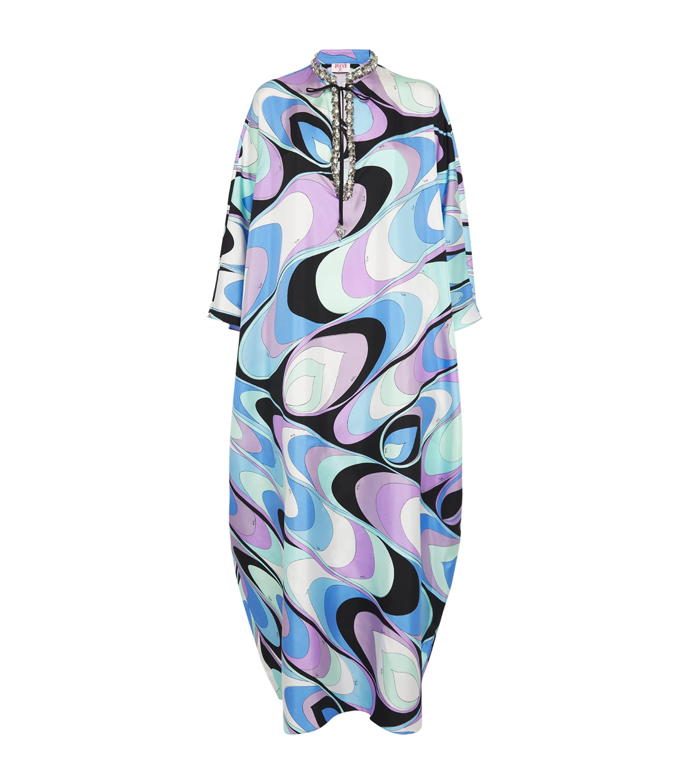 PUCCI Silk Crystal-Embellished Kaftan Celeste