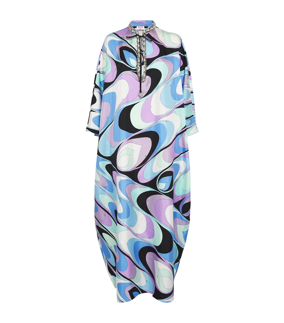 PUCCI Silk Crystal-Embellished Kaftan Celeste
