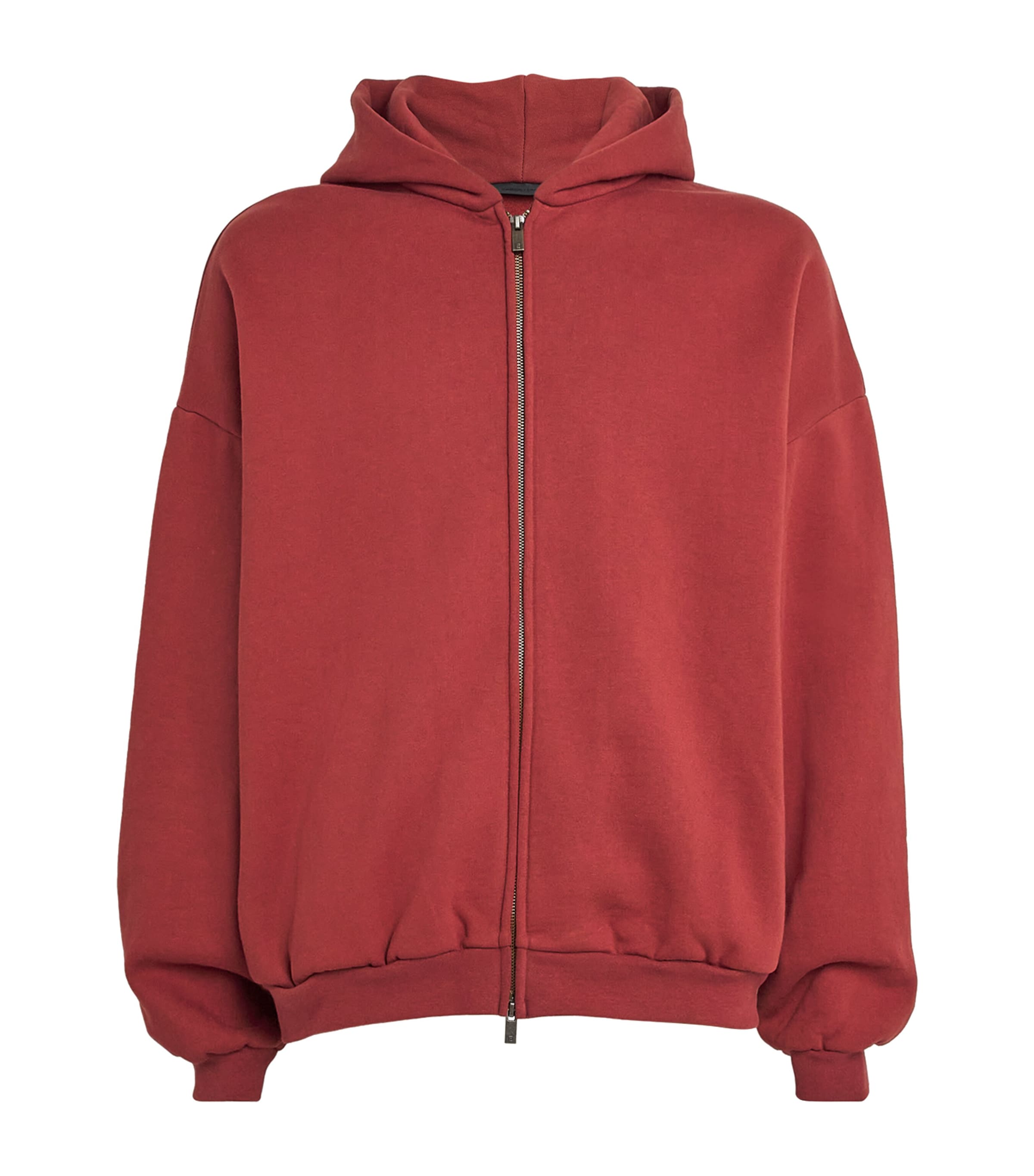 FEAR OF GOD ESSENTIALS Cotton-Blend Logo Zip-Up Hoodie Crimson