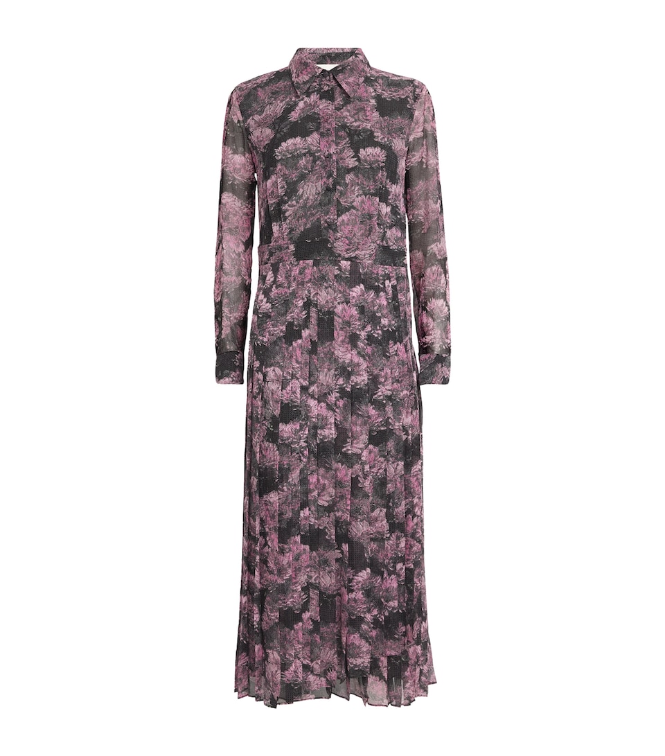 Tory Burch Silk Printed Midi Dress Pink Pixel Floral